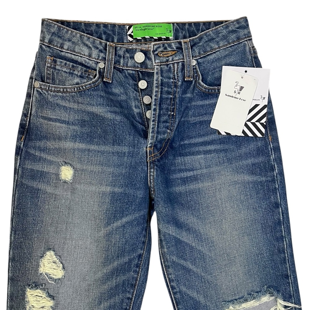 Free People SR vs Sandrine Rose Distressed Button Fly Jeans Size 24 Straight NWT - Picture 6 of 15